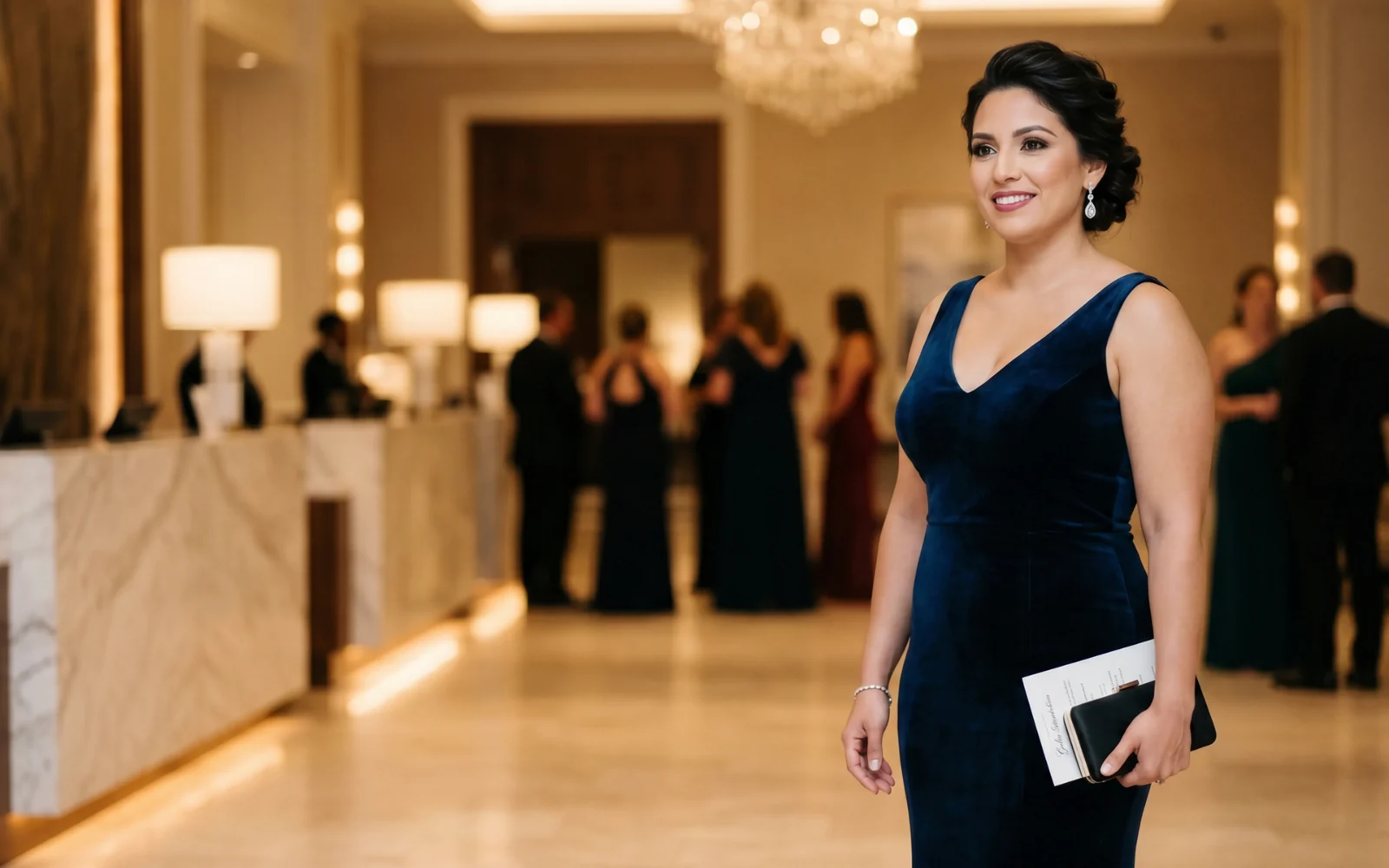 Look completo de maquillaje y peinado para una gala o evento formal.